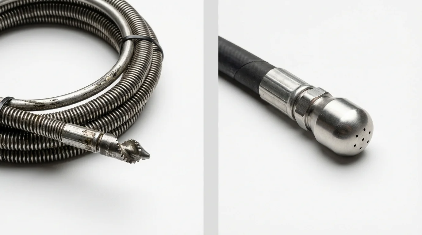 Drain snake cable and hydro jetting nozzle used for drain cleaning in Galt, CA