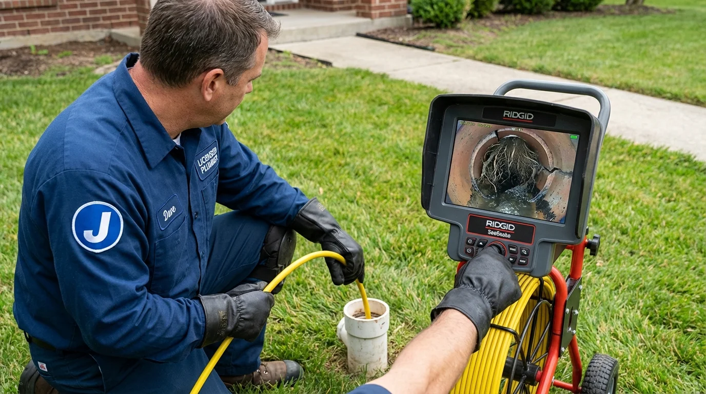 Sewer camera inspection being performed by Johns Plumbing LLC in Galt