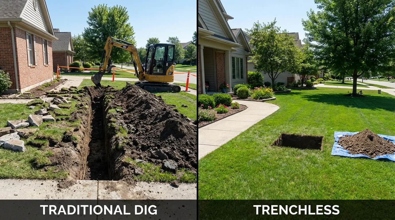Trenchless sewer repair with minimal yard damage versus traditional excavation in Galt, CA